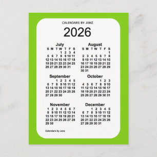 Carte Postale Mini calendrier 2026 Jaune Vert 6 mois par Janz