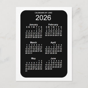 Carte Postale Mini calendrier 2026 White Neon 6 mois par Janz