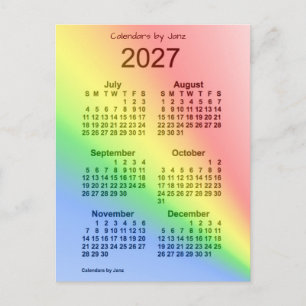 Carte Postale Mini calendrier 2027 Arc en ciel 6 mois par Janz