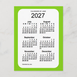 Carte Postale Mini calendrier 2027 Vert Jaune 6 mois par Janz