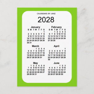 Carte Postale Mini calendrier 2028 Jaune Vert 6 mois par Janz