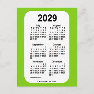 Carte Postale Mini calendrier 2029 Jaune Vert 6 mois par Janz
