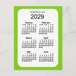 Carte Postale Mini calendrier 2029 Jaune Vert 6 mois par Janz