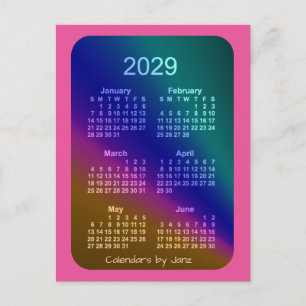 Carte Postale Mini calendrier Aurora rose 6 mois 2029 par Janz