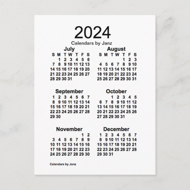 Carte Postale Mini calendrier blanc de 6 mois 2024 par Janz (Devant)