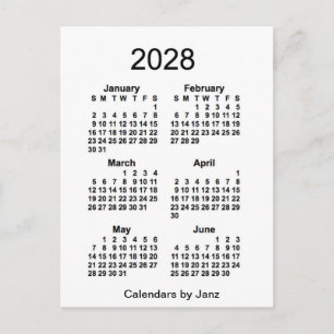 Carte Postale Mini calendrier blanc de 6 mois 2028 par Janz