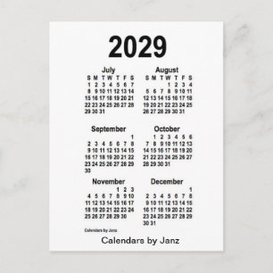 Carte Postale Mini calendrier blanc de 6 mois 2029 par Janz