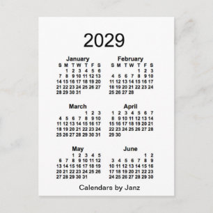 Carte Postale Mini calendrier blanc de 6 mois 2029 par Janz