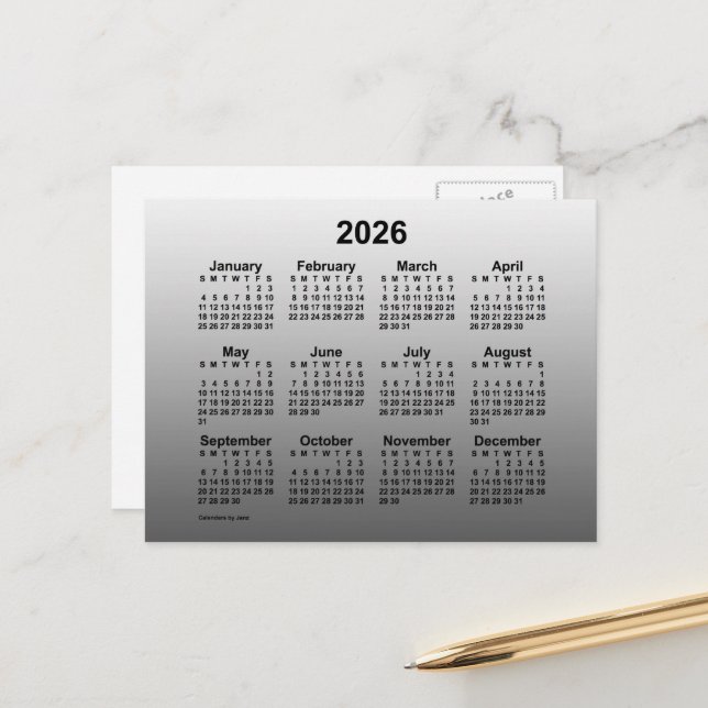 Carte Postale Mini calendrier blanc défraîchi 2026 par Janz Post (Devant/Arrière en situation)