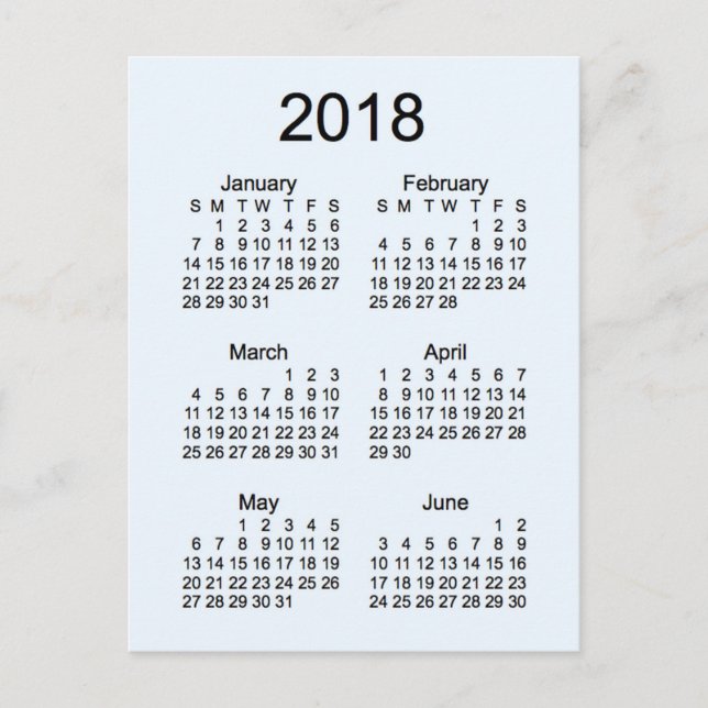 Carte Postale Mini calendrier de 6 mois 2018 (Devant)