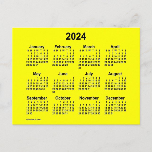 Carte Postale Mini calendrier jaune 2024 par Janz (Devant)