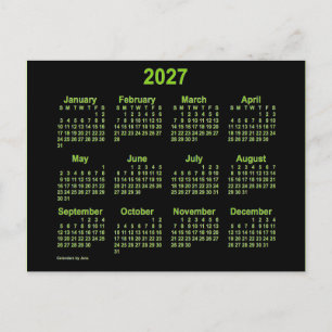 Carte Postale Mini Calendrier Neon Jaune Vert 2027 par Janz