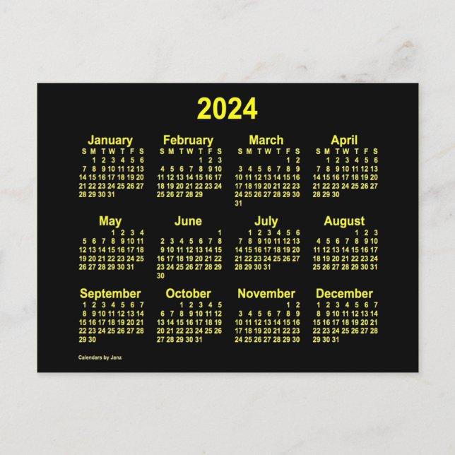 Carte Postale Mini Calendrier Neon Yellow 2024 par Janz (Devant)