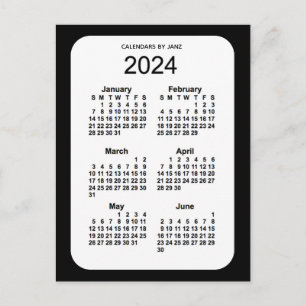 Carte Postale Mini calendrier noir 6 mois 2024 par Janz