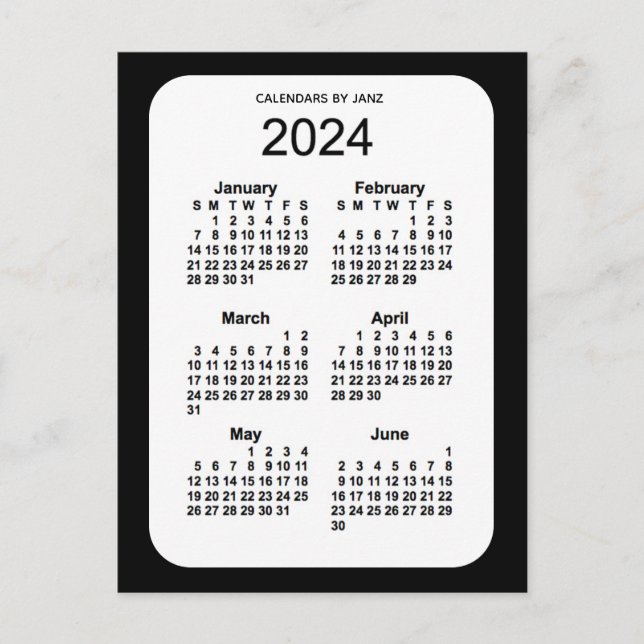 Carte Postale Mini calendrier noir 6 mois 2024 par Janz (Devant)