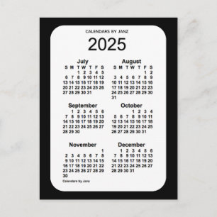 Carte Postale Mini calendrier noir 6 mois 2025 par Janz