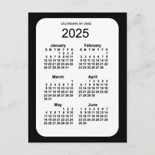 Carte Postale Mini calendrier noir 6 mois 2025 par Janz