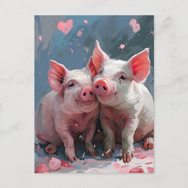 Carte Postale Mini cochons Saint Valentin (Devant)