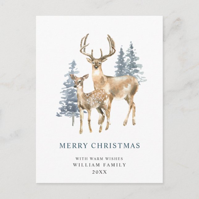 Carte Postale Mini Élégant Deer Christmas Tree Holiday (Devant)