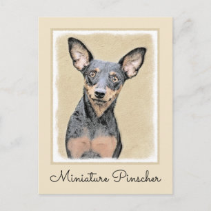 Carte Postale Miniature Pinscher Peinture mignonne Chien Art ori
