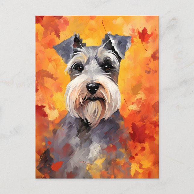 Carte Postale Miniature Schnauzer Automne Action de grâce  (Devant)