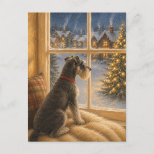 Carte Postale Miniature Schnauzer Noël Fenêtre Art