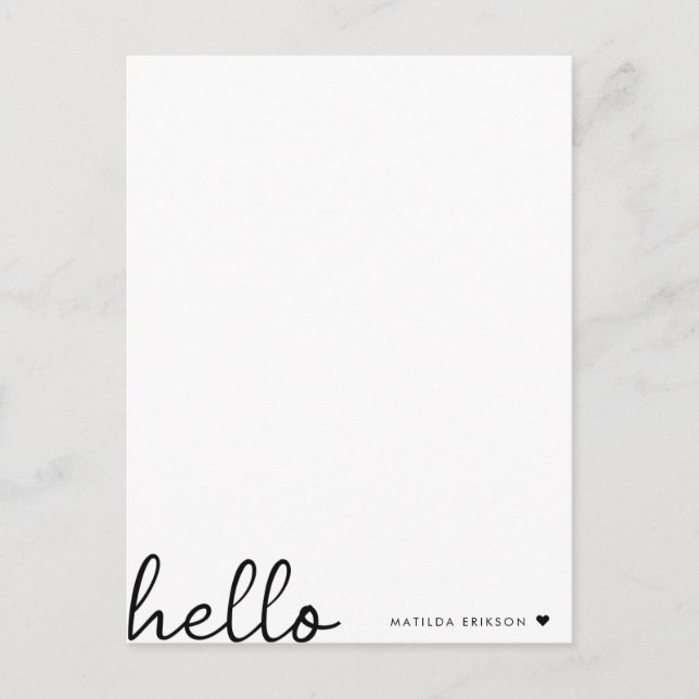 Carte Postale Minimal Bonjour | Cœur Moderne Propre Simple Blanc (Devant)