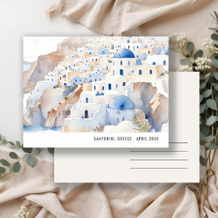 Carte Postale Minimal Chic Santorini Grèce Aquarelle Voyage