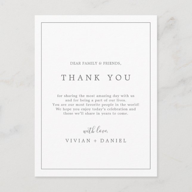 Carte Postale Minimal Silver Typography Thank You Reception Card (Devant)