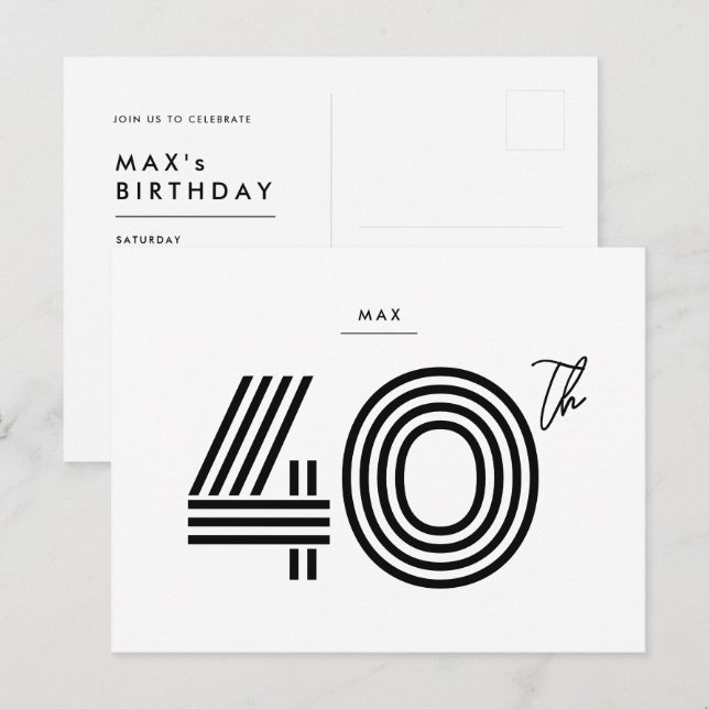 Carte postale minimale pour invitation d'anniversa (Devant / Derrière)