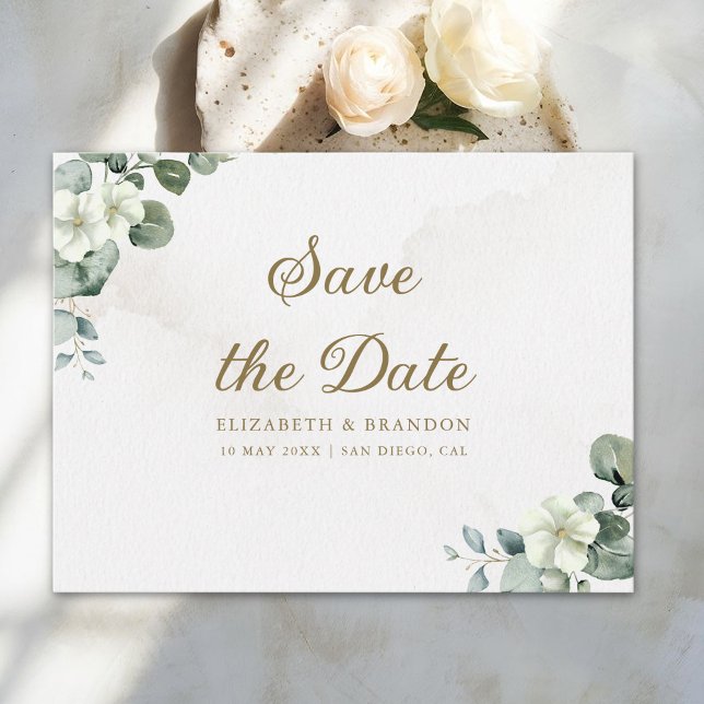 Carte Postale Minimalist Boho Eucalyptus & White Floral  (Créateur téléchargé)