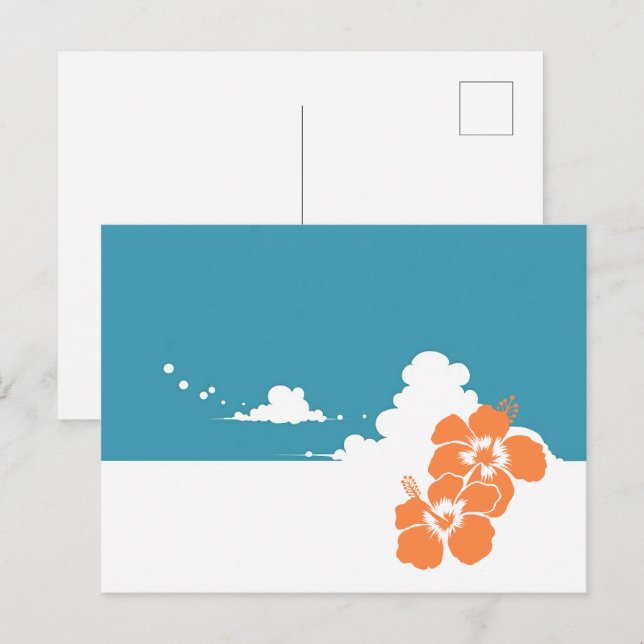 Carte Postale Minimalist Hawaii Hibiscus & Summer Clouds (Devant / Derrière)