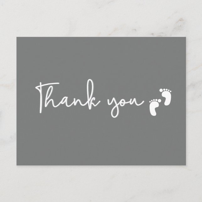 Carte Postale Minimalist simple Baby shower thank you Mod Grey (Devant)