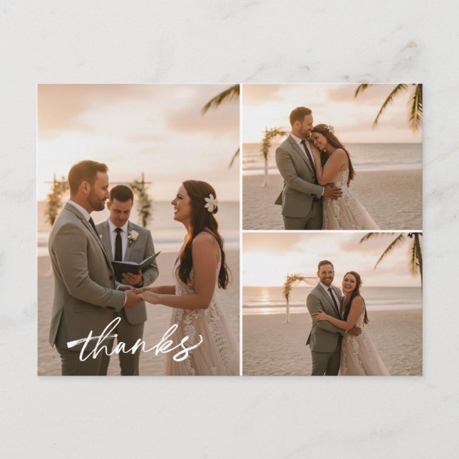 Carte Postale Minimalist Wedding Photo Collage Thank You Card (Devant)