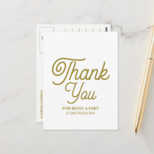 Carte Postale Minimaliste - Blanc & Or - Merci Mariage