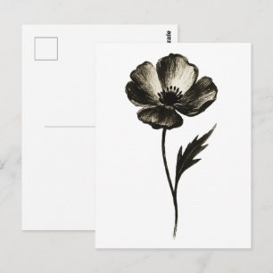 Carte Postale Minimaliste Coquelicot – Art à l'encre botanique m