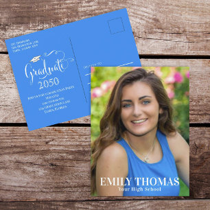 Carte Postale Minimaliste de photo de grade Simple Script Bleu