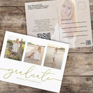 Carte Postale Minimaliste Diplômé Or Moderne Simple QR Code