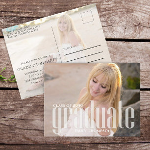 Carte Postale Minimaliste Diplômé Simple Moderne Deux Photos
