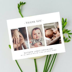 Carte Postale Minimaliste Élégant 3 Photos Merci Bébé
