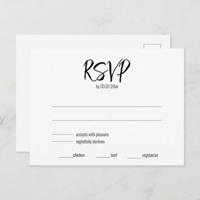Carte Postale 💍 Minimaliste Élégant RSVP & exigences alimentair (Devant / Derrière)