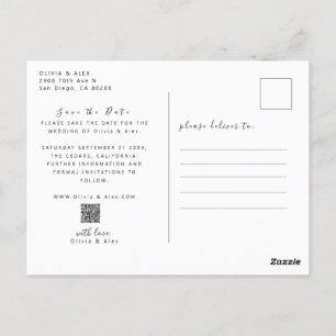 Carte Postale Minimaliste et Chic Photo Mariage Étape à Sauveg