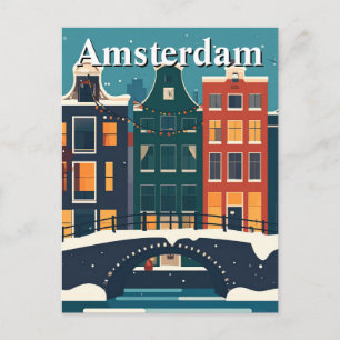 Carte Postale Minimaliste Retro Hiver dans les maisons de canal