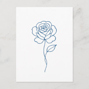 Carte Postale Minimaliste Rose Bleue Art Linéaire 