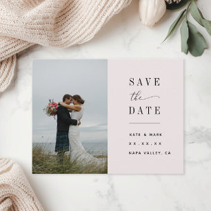 Carte Postale Minimaliste Rose Photo Enregistrer la Date