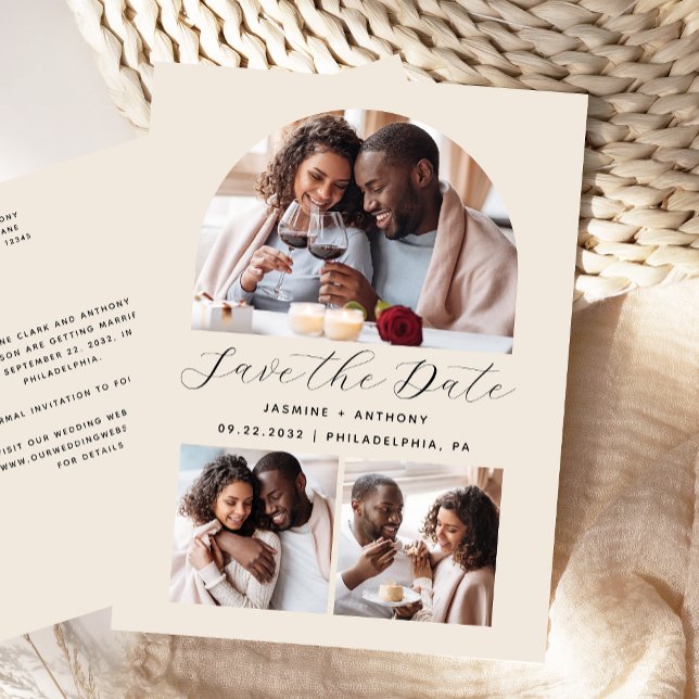 Carte Postale Minimum 3 Photo Collage Arche Beige Enregistrer la (Créateur téléchargé)