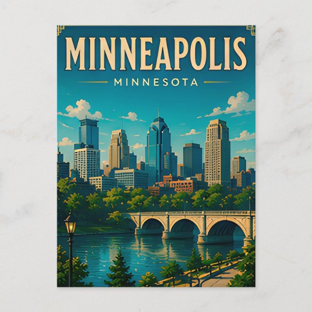 Carte Postale 🌉 Minneapolis Minnesota Skyline et rivière (Devant)