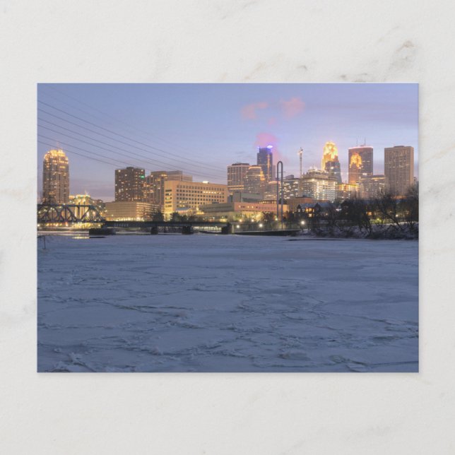 Carte Postale minneapolis skyline et le fleuve mississippi gelé (Devant)