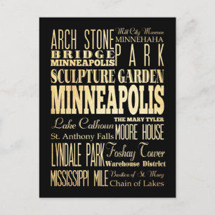 Carte Postale Minneapolis Ville du Minnesota Typographie d'état