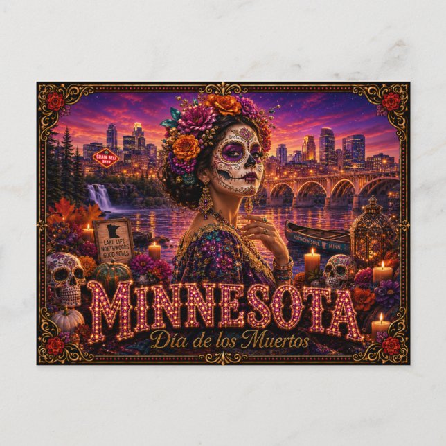 Carte Postale Minnesota Día de los Muertos Rétro (Devant)